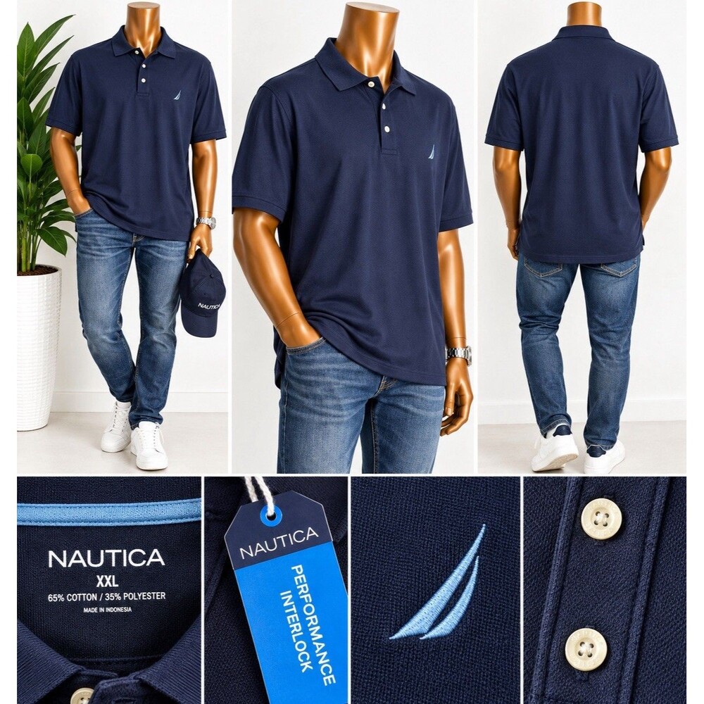 Nautica Polo Shirt Men’s XXL Navy Blue Cotton Short Sleeve Casual NWT